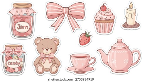 A collection of pink themed objects for a baby shower isolated on white background, Vector, illustration