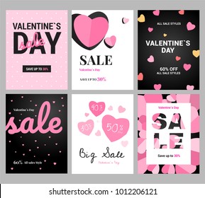 Sammlung von rosafarbenen, weißen Valentinstag-Karten, Verkauf und anderen Flugblätter.