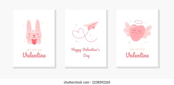 Collection of pink, white colored Valentine's day card, sale and other flyer templates. Typography poster, card, label, banner design set. Vector illustration EPS10