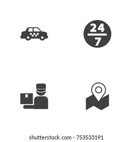 Collection Of Pinpoint, Deliveryman, Service And Other Elements.  Set Of 4 Shipping Icons Set. 