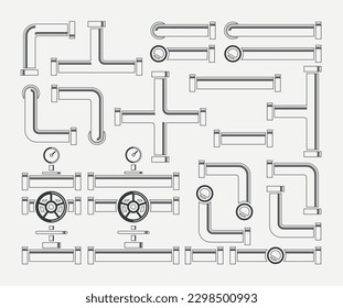 Collection of pipes. Vector set of pipe system details. 