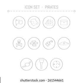 collection of the pirate icons on white background