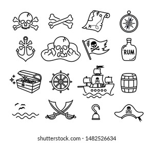 Pirate Set Sea Treasures Handdrawn Cartoon Stock Vector (Royalty Free ...