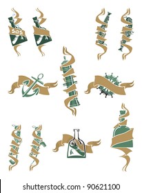 Collection of pirate things with ribbons 1, vector
