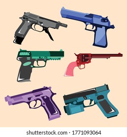 Kollektion von PistolVektorgrafik mit bearbeitbarem Hintergrund Set 1