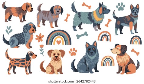 Collection of Pixel Art Dogs Featuring Many Different Dog Breeds and Their Characteristics