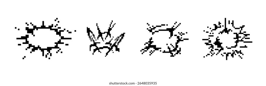 Coleção de ícones pixel art formas de explosão com bordas distintas rachadas.