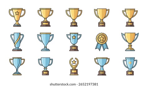 A collection of pixel art trophies and awards showcasing victory and achievement in competitions and games