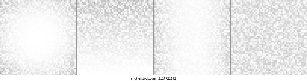 Sammlung von pixeligen Hintergründen. Graue Muster-Hintergrundbilder mit Pixeln in quadratischer Papiergröße. Set abstrakter grauer Technologie-Pixelhintergründe. Vektorgrafik