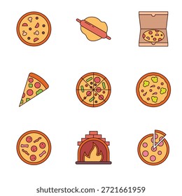 Colección de Ilustración vectorial de iconos de pizza