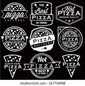 Collection of Pizza Labels and Badges in Vintage Style