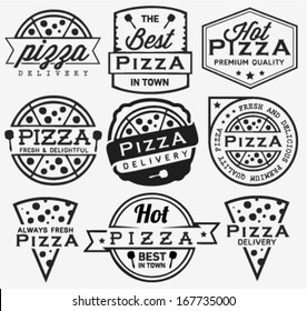 Collection of Pizza Labels and Badges in Vintage Style