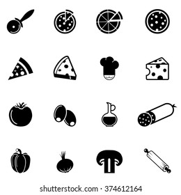 Collection of pizza related icons and ingredients