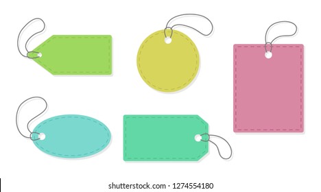 Collection of plain price tags illustrations in various shapes and colors. The tags have thin Suitable for retail promotion designs and more