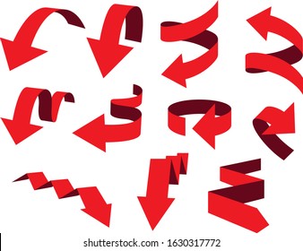 a collection of plain three dimensional red directional arrows to be used for infographics