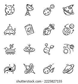 Collection of Planetary System Doodle Icons

