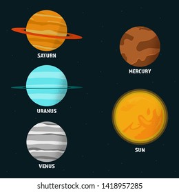 Collection of planets in flat style with grains texture