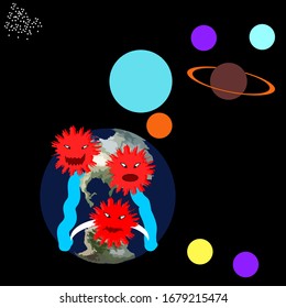 una colección de planetas en el sistema solar, la tierra está experimentando un desastre debido al virus de la corona
