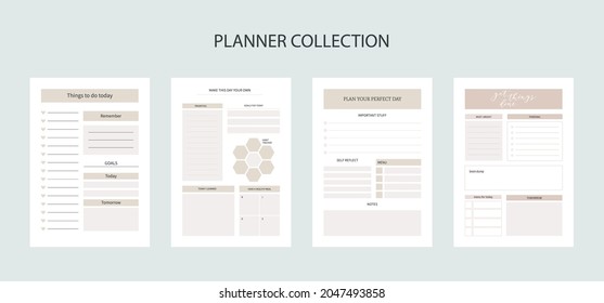 Collection of planners for life and business, planner sheets, organizer for personal and work issues