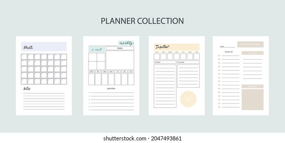 Collection of planners for life and business, planner sheets, organizer for personal and work issues