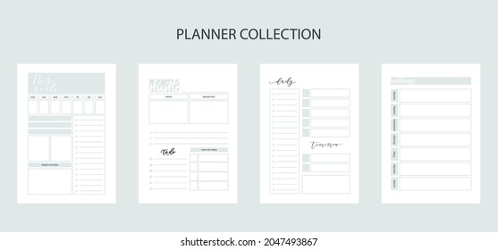 Collection of planners for life and business, planner sheets, organizer for personal and work issues