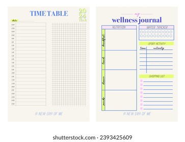 Collection of planners templates. Blank vertical notepad page. Business Organizer. Calendar daily, weekly, monthly, yearly, habit tracker, project, notes, goals. Editable vector illustration