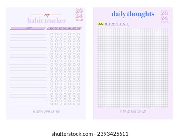 Collection of planners templates. Blank vertical notepad page. Business Organizer. Calendar daily, weekly, monthly, yearly, habit tracker, project, notes, goals. Editable vector illustration