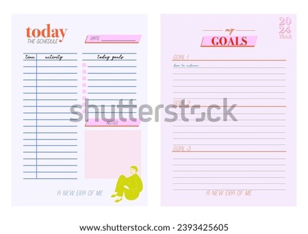 Collection of planners templates. Blank vertical notepad page. Business Organizer. Calendar daily, weekly, monthly, yearly, habit tracker, project, notes, goals. Editable vector illustration