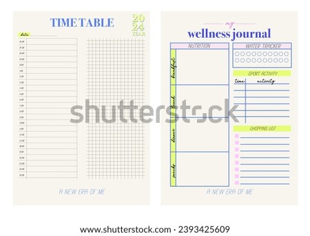 Collection of planners templates. Blank vertical notepad page. Business Organizer. Calendar daily, weekly, monthly, yearly, habit tracker, project, notes, goals. Editable vector illustration