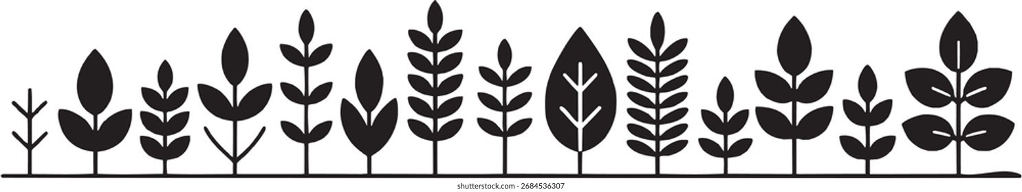 Collection of plant and crop silhouettes in vector style, ideal for agriculture, eco, and nature design.