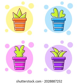 Colección de maceta vegetal en la ilustración de diseño plano