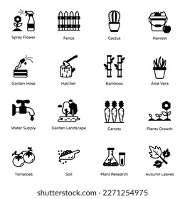 Collection of Plantations and Gardening Solid Icons 

