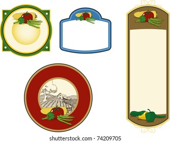 A collection of plaques featuring illustrations of vegetables.