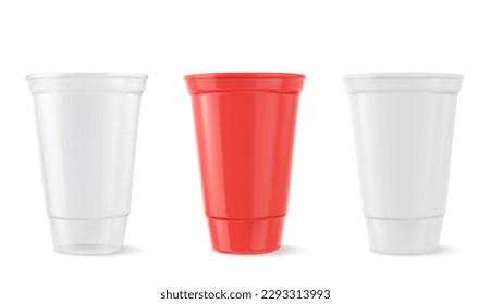 collection of plastic cups isolated on white background. Vector illustration