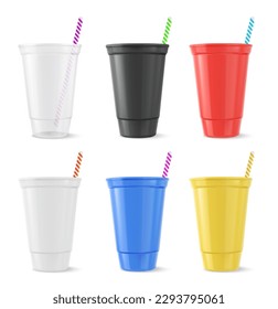 collection of plastic cups isolated on white background. Vector illustration