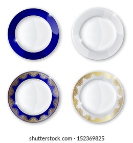 A collection of plates  on a white background. Mesh. Clipping Mask. This file contains transparency.