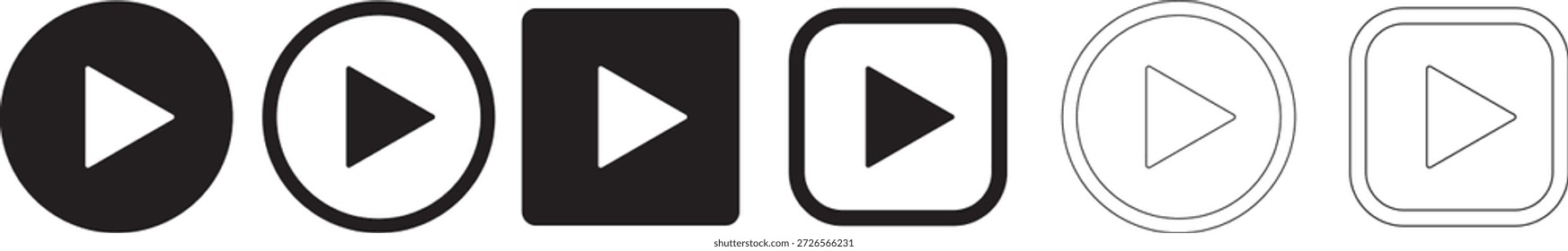 Sammlung von Play-Button-Symbolen in verschiedenen Formen und Stilen für Multimedia-Schnittstellen