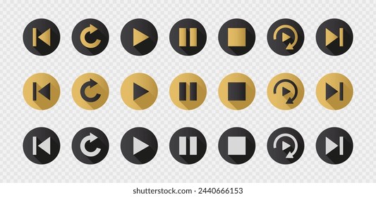 Collection of play button set for video player or user interface. UI playback symbol. Isolated on white background