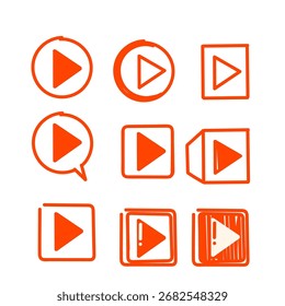 collection of Player Button icon sign with handdrawn doodle style vector