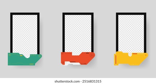 Colección de la Plantilla de los marcos del jugador. Estilo cyberpunk. Diseño de Plantilla de maqueta de marco de tarjeta de juego.	