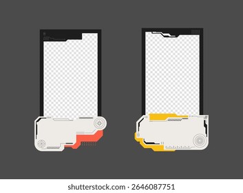 Collection of player frames template. Cyberpunk style. Game card frame mockup template design.