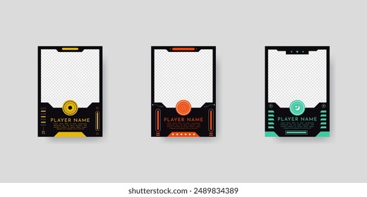 Collection of player frames template. Game card frame template design.