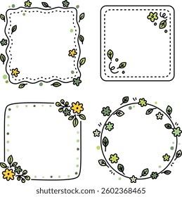 A collection of playful and decorative square and round frames with floral and leaf elements