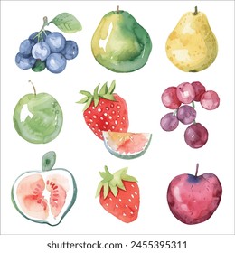 A collection of playful watercolor fruits, hand-painted and ready to brighten your designs.