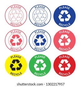 A collection of "Please Recycle" stickers in vector format, featuring various designs and recycling symbols to promote environmental sustainability and eco-friendly habits.