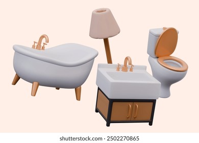 Collection of plumbing fixtures in realistic style. Vector templates for interior composition