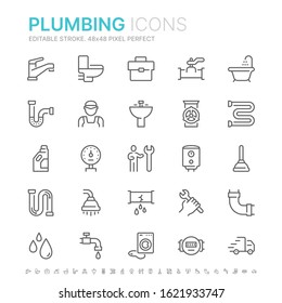 Collection of plumbing related line icons. 48x48 Pixel Perfect. Editable stroke