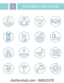 Collection of plumbing symbols. Vector line style icons. Simple thin pictograms.