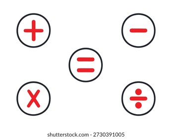 Collection of plus, minus, multiply, divide, and equals icons