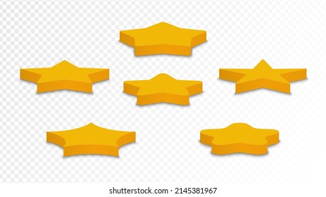 Collection of podium stands designed yellow star shape isolated on transparent background. Vector illustration.